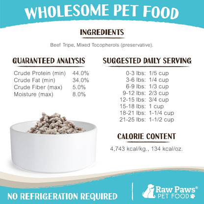 Raw Paws Freeze-Dried Green Beef Tripe for Dogs & Cats (16-Ounce) - Made in USA - Green Beef Tripe Dog Food - Raw Freeze Dried Green Tripe