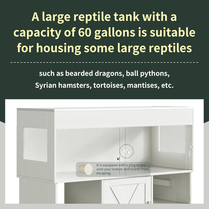 60 Gallon Reptile Tank with Stand, Terrarium Tank with Storage Cabinet, for Lizards, Skinks, Snakes, Sliding Acrylic Doors, Mesh Top, Built-in Power Outlet White PX02RTW