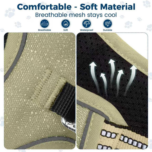 Funfox Dog Harness No Pull, Adjustable Pet Vest Harness, Super Soft Material with Vertical Handle Easy Control, Reflective Night Walking, 2 Leash Clips for Small Sized Dogs, Army Green, S