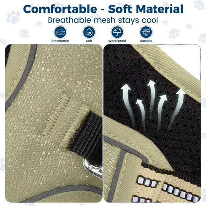 Funfox Dog Harness No Pull, Adjustable Pet Vest Harness, Super Soft Material with Vertical Handle Easy Control, Reflective Night Walking, 2 Leash Clips for Small Sized Dogs, Army Green, S