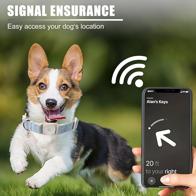 DOGWONG Airtag Cotton Hemp Dog Collar, Heavy-Duty Dog Collar with Airtag Holder Blue Natural Fabric Pet Collars for Small Medium Large Dogs