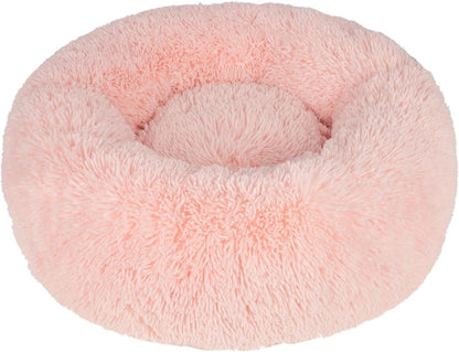 Best Pet Supplies Round Donut Dog Bed with Plush Faux Fur Fabric, Calming, Anti-Anxiety Cushion for Indoor Pets, Slip-Resistant Base, Soft Ergonomic Support - Pink, 20x20x6''