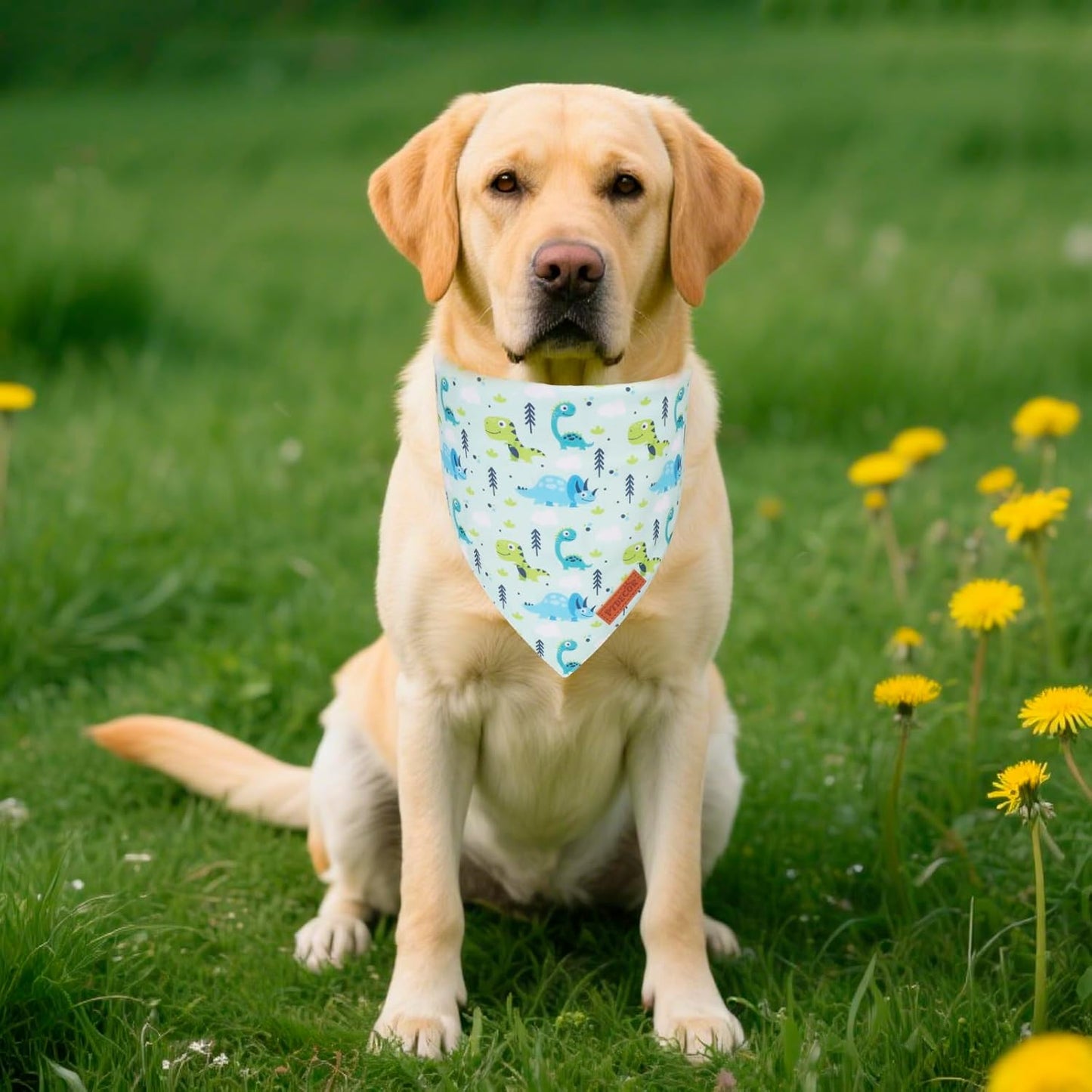 PTDECOR Dinosaurs Dog Bandana, Dinosaurs Design Reversible Pet Scarf Bib, Premium Durable Fabric, Adjustable White Green Bandanas for X-Large Dogs Pets (X-Large)