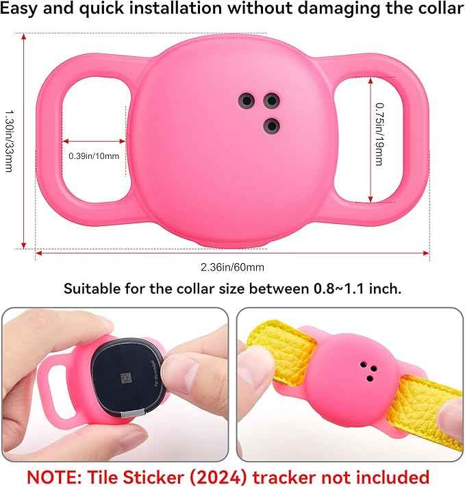 Cat Collar Case for Life360 Tile Sticker Tracker, 2-Pack Silicone Anti-Lost Protective Cover for Life 360 Tile Sticker Holder for Dog/Pet Collars, Durable, Easy Installation, Lightweight, Neon Pink