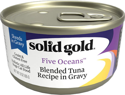 Solid Gold Wet Cat Food Shreds in Gravy - Healthy Canned Cat Food Made w/Real Tuna Shreds, Vitamins, Minerals & Taurine - Grain Free & Gluten Free Canned Meals for Cats & Kittens - 24ct/3oz Can