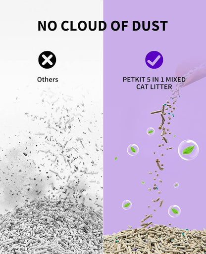 PETKIT Mixed Cat Litter Fast Clumping,Flushable,Ultra Absorbent, 100% Natural Ingredients Litter,Water Dissolvable,Really Dust-Free,Low Tracking Bentonite Tofu Litter ( 7.9 lb×4 Bags)