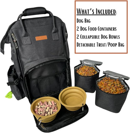 Tito's Closet Dog Travel Bag Includes Dog Travel Accessories 2-Pack Dog Travel Bowl, 2 Dog Food Containers, Dog Treat Bag (Black), DB2024 - Pawvie