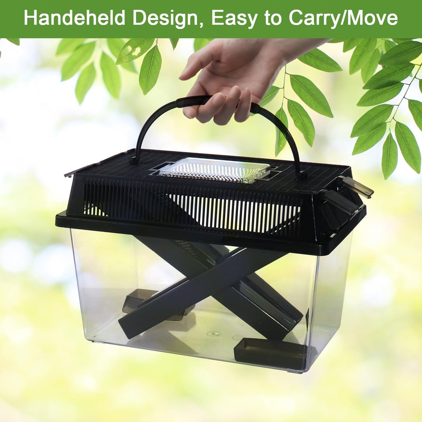 NANEEZOO Cricket Keeper, Equipped with Water & Food Feeding Dish, High Transparency Cricket Pen with Dispenser Tubes, Insect Keeper for Gecko Snake Lizards Reptiles (Large)