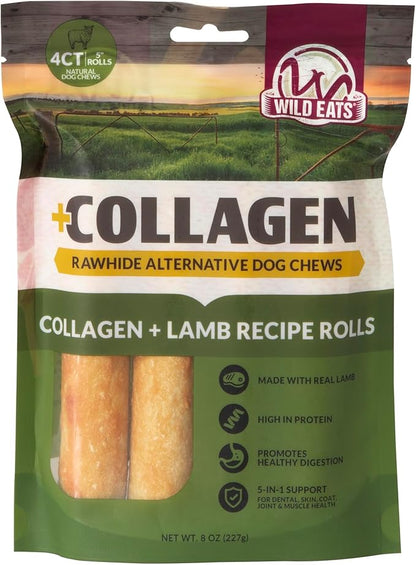 Wild Eats Lamb Flavor Collagen Retriever Style Cheek Rolls 5" Dog Chews-4 Pack (Long Lasting Dog Chews Treats & Bones for Medium Dogs) Substitute for Pig Ears for Dogs