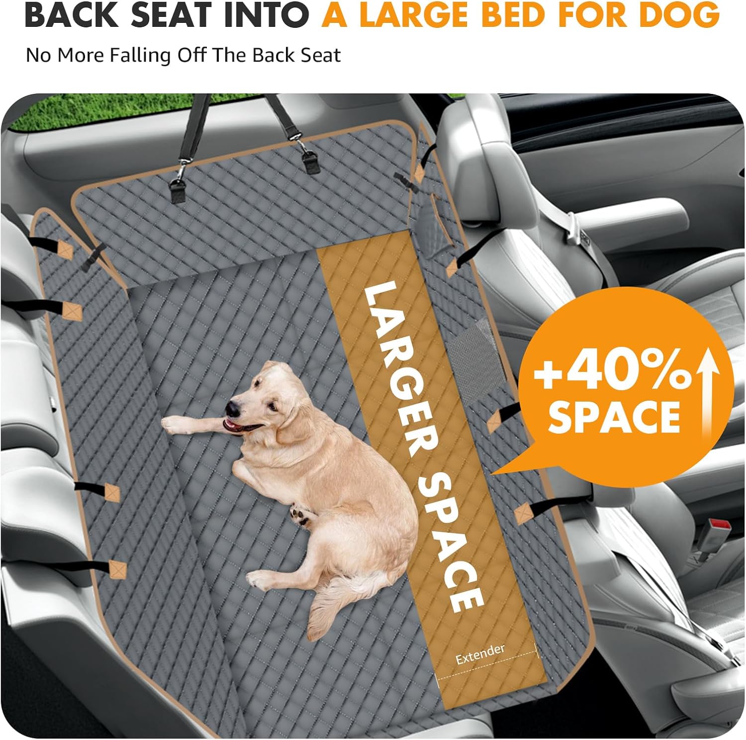Dog Car Seat Cover for Back Seat, Larger Dog Car Bed Cover with Strong Bottom, Car Back Seat Extender Hammock for Car SUV Truck Grey - Pawvie