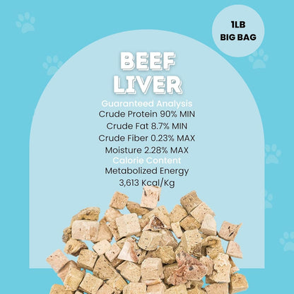 hotspot pets Freeze Dried Beef Liver Treats for Cats & Dogs - 1LB Big Bag- Made in USA,Single Ingredient, All Natural Grain-Free Beef Liver- Perfect for Training, Topper or Reward Snack