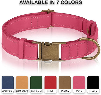 AirTag Dog Collar - Genuine Leather Dog Collar with Apple AirTag Holder and Metal Buckle - Smart GPS Tracking Pet Collars (Pink, M, 14"-18" Neck Fit)