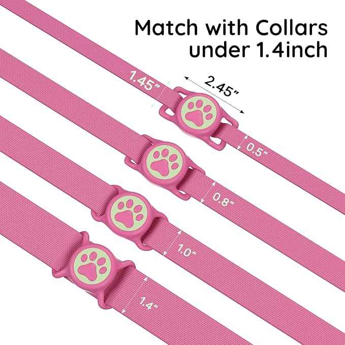 for Airtag Dog Collar Holder, Dog Airtag Holder Waterproof, Lightweight Silicone Air Tag Case for Pet Collars, Works with Multiple Tracker Tag Products(Luminous (black+rose+blue+pink) 4 Pack)