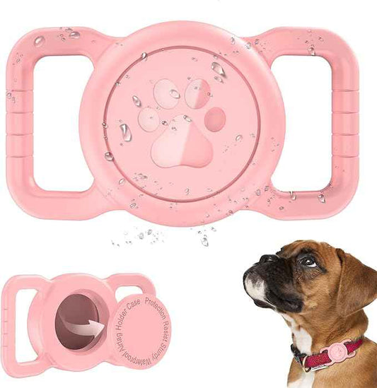 SANKALA Airtag Dog Collar Holder, [1 Pack] Waterproof Airtag Collar Holder for Dog, Silicone Full Body Covered Anti-Lost Protective Apple Airtag Case for Pet Collar - Fits All Width Collars,Pink