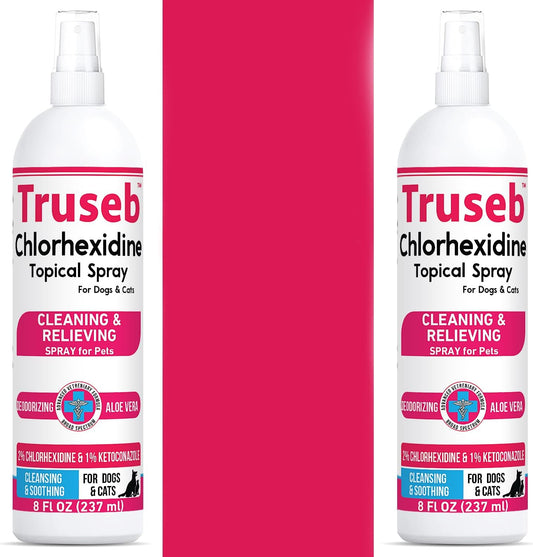 Truseb Topical Ketoconazole and Chlorhexidine Spray for Dogs, Cats, and Horses with Essential Fatty Acids, Aloe and Vitamin E- 16 oz (Ketoconazole & Chlorhexidine Spray, 16 oz)