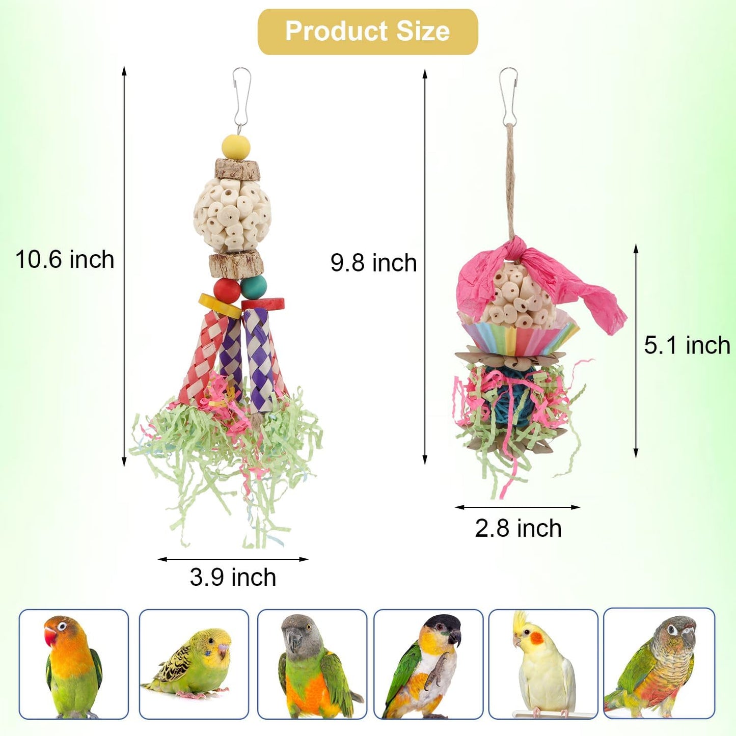Wontee Bird Toys Colorful Shredding Crinkles Foraging Toys Natural Sola Ball for Parrots Cockatiels Conures Parakeets Budgies Senegal (Sola Ball (2 Pack))