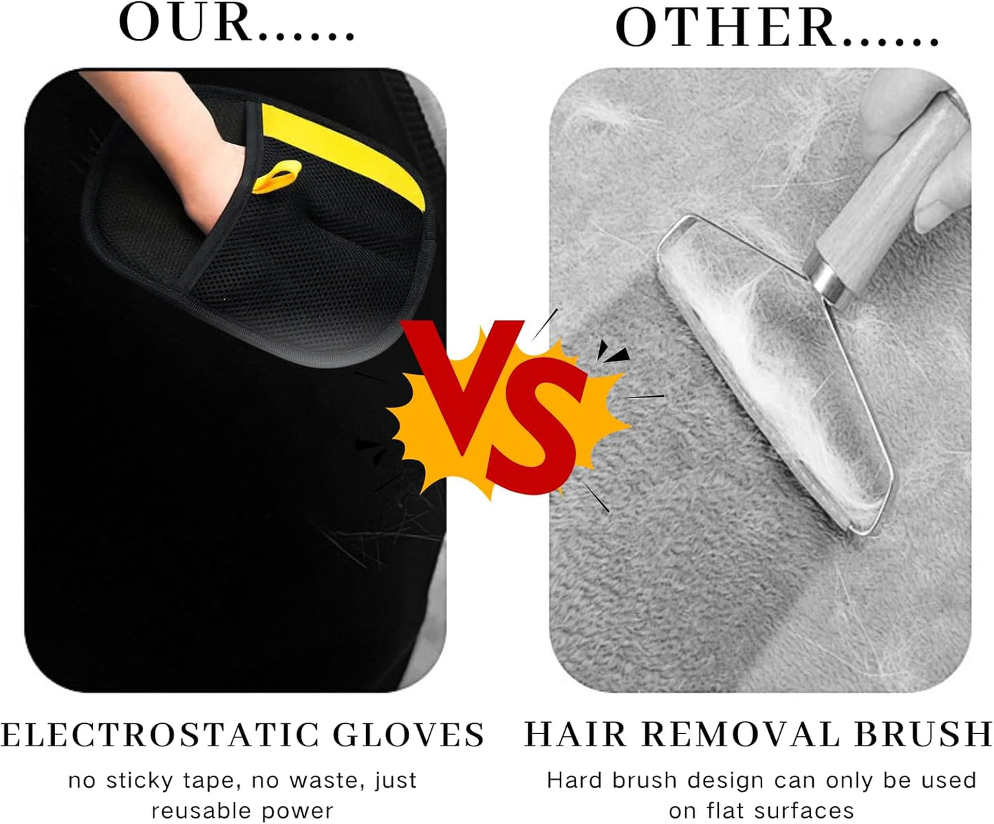 Magic Brush Pet Hair, Newly Upgraded Reusable Electrostatic Pet Hair Remover Glove, Pet Hair Removal Glove for Dogs & Cats, Clothing, Couch, Carpet, Car Seat (3 Pcs)