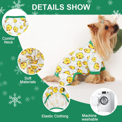 Dog Pajamas Small Sized Dogs Stretchable Summer Dog Clothes Pjs 4 Legs Girl Boy Cute Soft Puppy Outfits Doggie Cat Jammies Jumpsuit Sleeper for Pet, Duckling, XS
