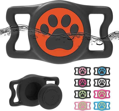 Waterproof Dog Collar Airtag Holder,Stretchy Silicone Full Body Covered AirTag Holder for Dog Cat Collars (Black-Orang)