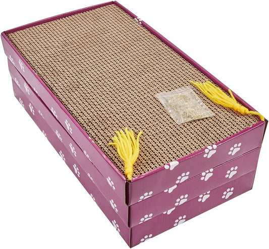 PEEKAB Cat Scratcher Cardboard Wide Scratching Board Reversible Corrugate Cat Scratch Pad with Box Catnip Included Large 3PCS