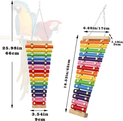 Dnoifne Large Colorful Bird Xylophone, Suspensible Funny Xylophone with 15 Metal Keys, Parrot Parakeet Budgies Love Birds Cage Toy Accessories