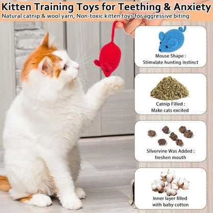 Retro Shaw Catnip Toys Crochet Mice Cat Toys,3 Pcs Yarn Cat Nip Mouse Animals Toy,Safe Teeth Cleaning Toy for Indoor Kittens