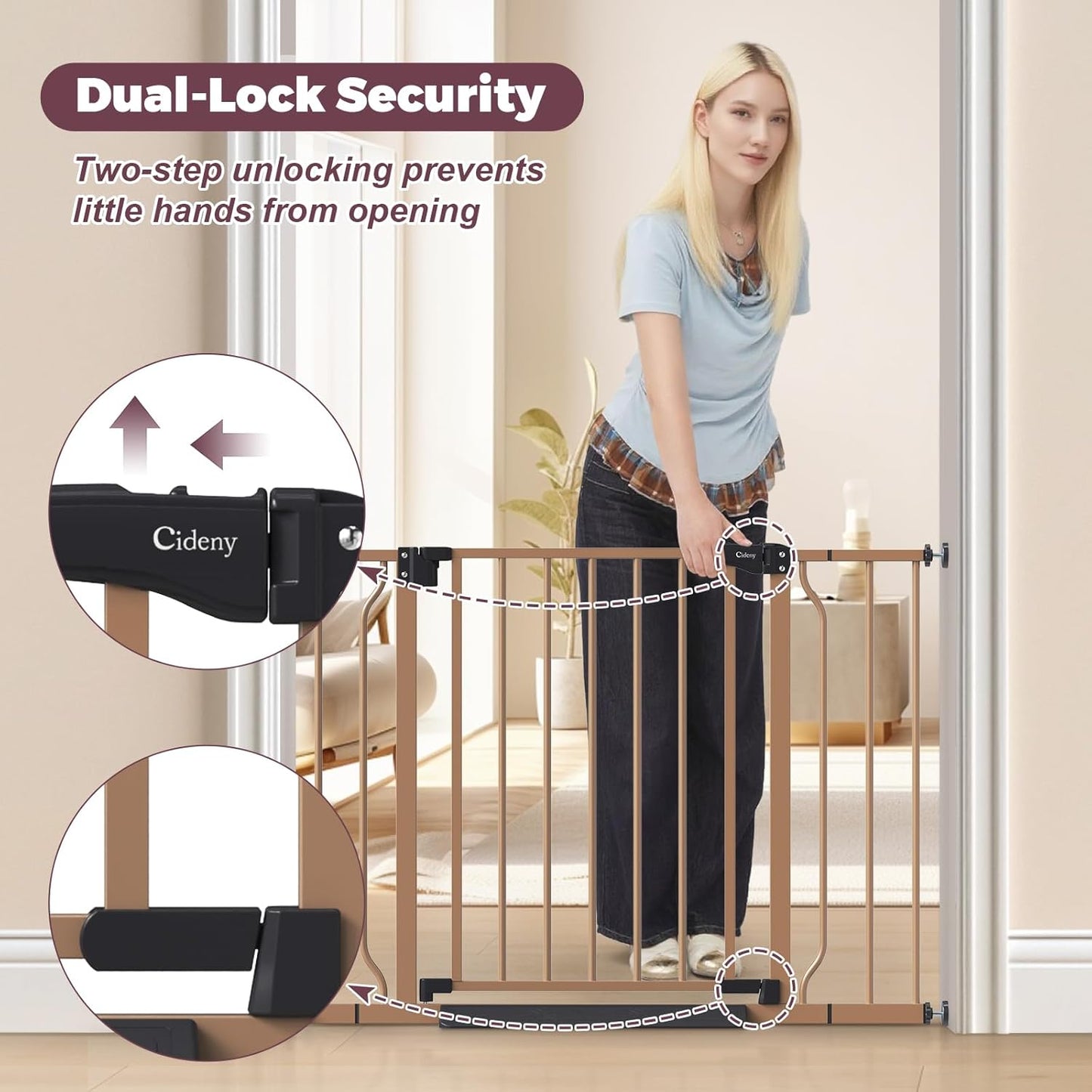 29"-40" Baby Gate for Stairs, Auto Close Stroller Friendly Dog Gate Indoor for Doorways, Pressure Mounted Baby Gate, Easy Walk Through Gate for Children & Pets, Brown