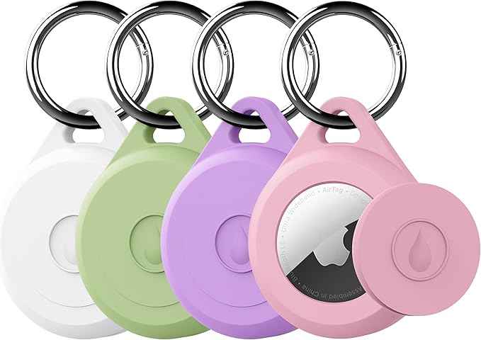 Air tag Keychain Holder Case for Apple Air tag, 4 Pack of IPX8 Waterproof, Fully Shockproof, Anti Scratch Air tag Holder Case for Key, Kid, Bag, Luggage, Pets Collar