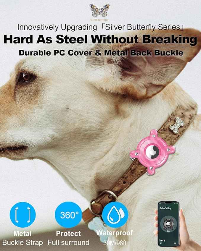 Airtag Dog Collar Holder - IPX8 Waterproof, Removable Metal Buckle Strap, Ultralight Hard TPU, Compatible With Apple AirTag