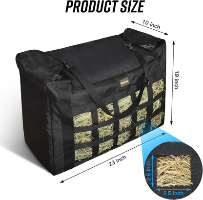 Hay Bag for Horses,Slow Feeder for Horse/Donkey/Goat, Premium 1680D Oxford Cloth,Easy to Fill and Hang with Extra Large Opening（Black）