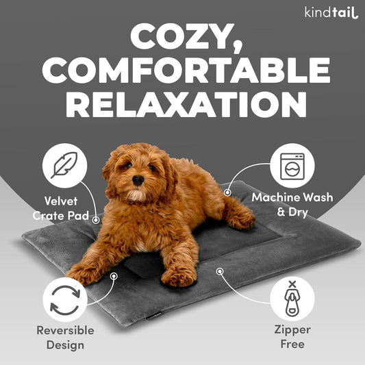 KindTail Dog Crate Pad - Soft Velvet, Reversible Bed - Machine Washable Kennel Mat for Pets up to 25 lbs - Mattress for Cozy Sleeping - 25” x 19” x 1” (Light Green, Medium)
