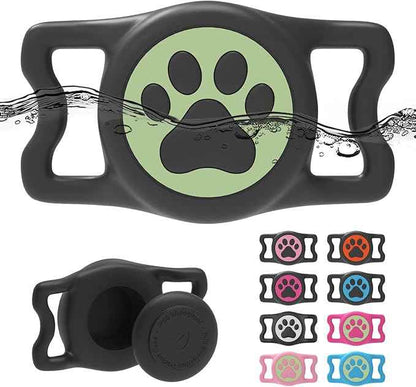 Waterproof Dog Collar AirTag Holder,Stretchy Silicone Full Body Covered AirTag Holder for Dog Cat Collars (Black-Luminous)
