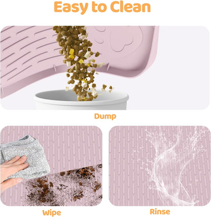 Cat Food Mat, 40" x 28" Extra Large Silicone Pet Feeding Mat with Raised Edge Pet Placemat for Food and Water Bowl Non-Slip, Easy to Clean, Floor Protection (Pink)