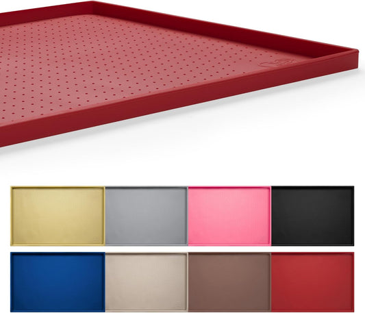 Hubulk Dog Feeding Mat,100% Waterproof Food Grade Silicone Pet Food and Water Bowl Placemat,Dishwasher, High Raised Edge to Prevent Spills,Nonslip Tray to Stop Messes on Floor (32"x24"x1.0", Red)