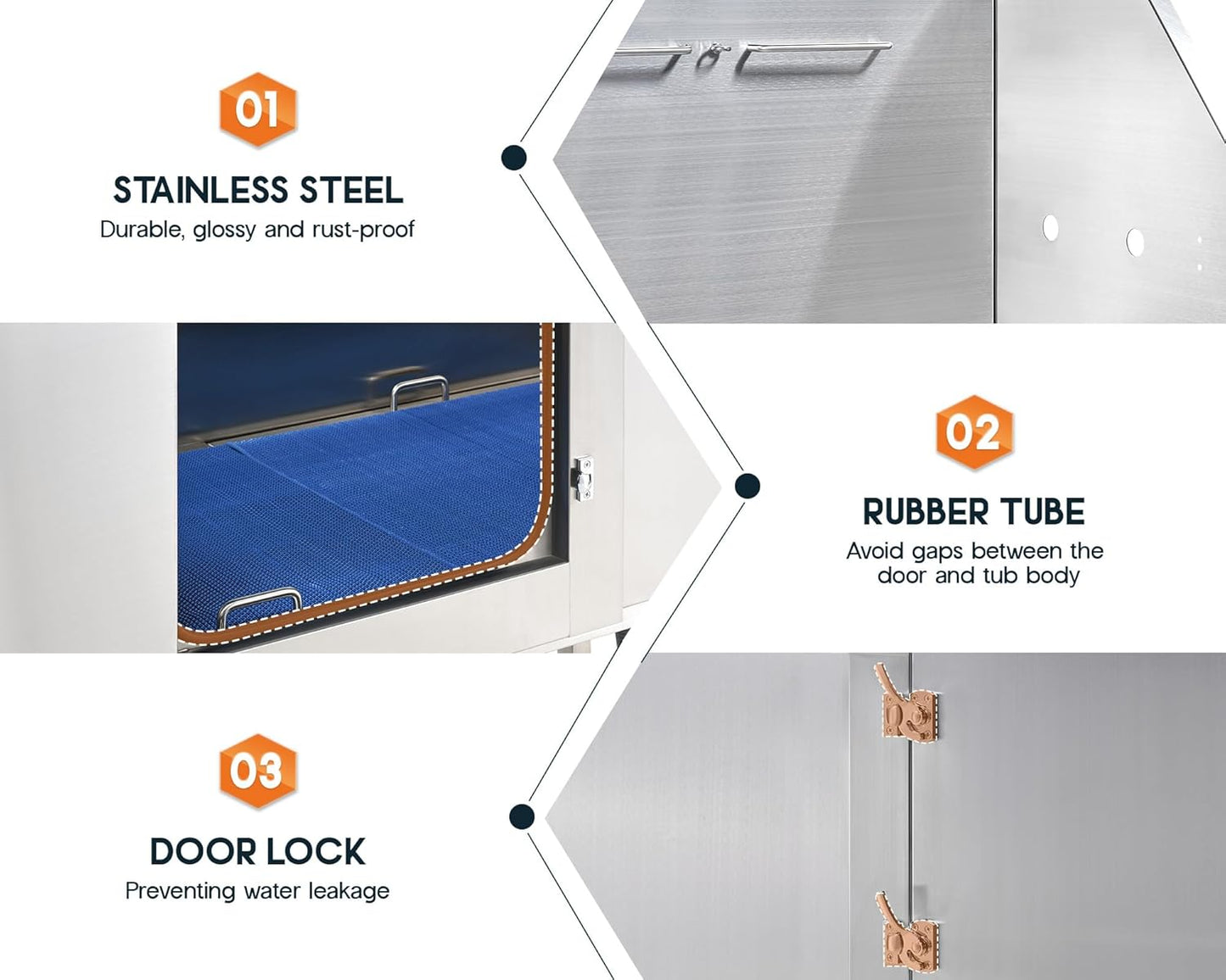 Albott 50-Inch Stainless Steel Dog Washing Station with Anti-Slip Steps, Sprayer, Faucet, and Soap Box – Professional Pet Bathtub for Medium/Small Pets, Ideal for Home, Garage, and Grooming(Left)