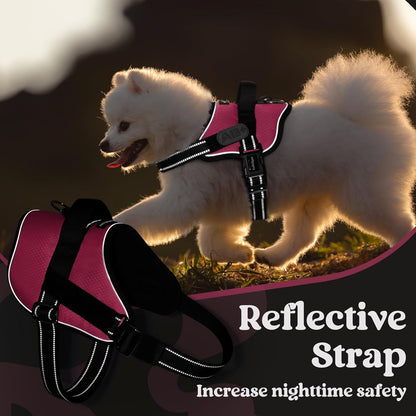 rabbitgoo Dog Harness Medium Sized, Easy On Pet Vest with One Buckle, No Pull Adjustable Service Harness with D-Ring & Handle, Reflective for Safety Walking, Training, Pink, M