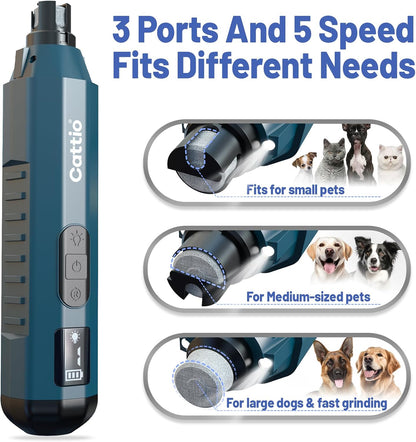 Dog Nail Grinder - Professional Electric Dog Nail Trimmer for Dogs & Cats Quiet Painless Grooming & Smoothing Dog Nail Clipper & File Included - Suitable for Small Medium Large Pets (Dark Blue)