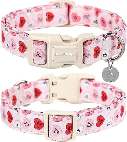 DOGWONG Valentine's Dog Collar, Adjustable Durable Pink Heart Dog Collar Cute Girl Dog Collar for Small Medium Dogs