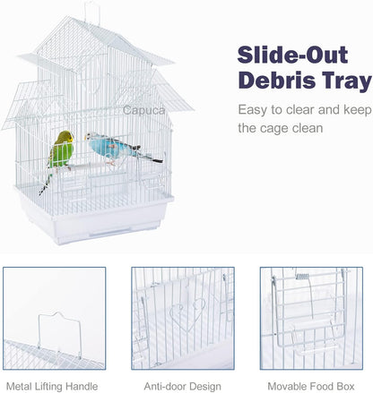Small Bird Travel Cage - The Lightweight Small Birds Starter Kit with Birdcages and Accessories Great for Parakeets Lovebirds Parrotlets Finches Canaries
