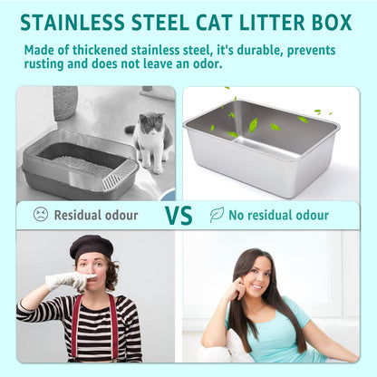Stainless Steel Cat Litter Box 2 Pack-XXL Metal Litter Box for Adult Big Cats,Stainless Steel LitterBox Multiple Cats, Cat LitterBox -Pet Toilet Easy to Clean,Non Stick, No Smell