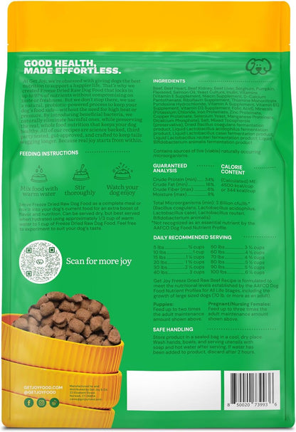 Get Joy Gut Health Fresh Freeze Dried Raw Meal, Beef Recipe, 16 Ounce Bag, Dog Food for Dogs of All Breeds and Life Stages, PhD Animal Nutritionist Formulated, USDA Beef, Made in USA