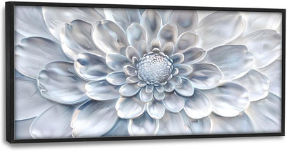 Abstract Flower Large Wall Art White Silver Floral Pictures Wall Decor Neutral Canvas Print Painting Artwork for Bathroom Living Room Bedroom 60L" x 30W"