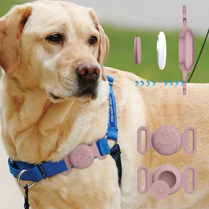 2 Pack Case for Airtag Dog Cat Collar Holder, Soft Silicone Anti-Lost Waterproof Protective Case Compatible with Apple Airtag, for Pet Dog Cat Collars Holder