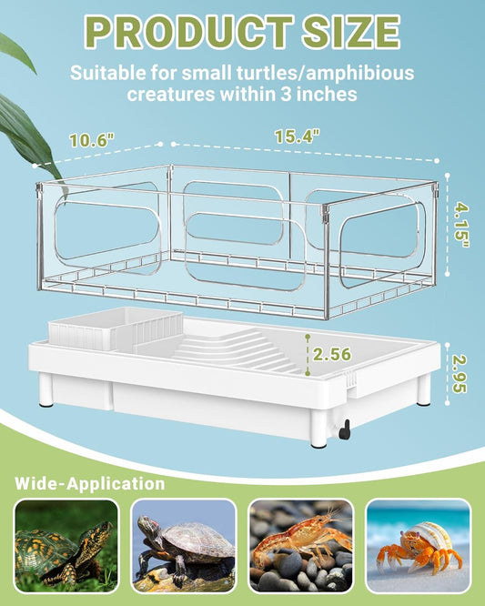 GOZILLA Small Turtle Tank, Acrylic Turtle Tank Starter Kit, Reptile Habitat and Terrarium with Multi-Functional Areas for Tortoise, Crab, Crayfish, Small Reptile.(Black Tank) - Pawvie