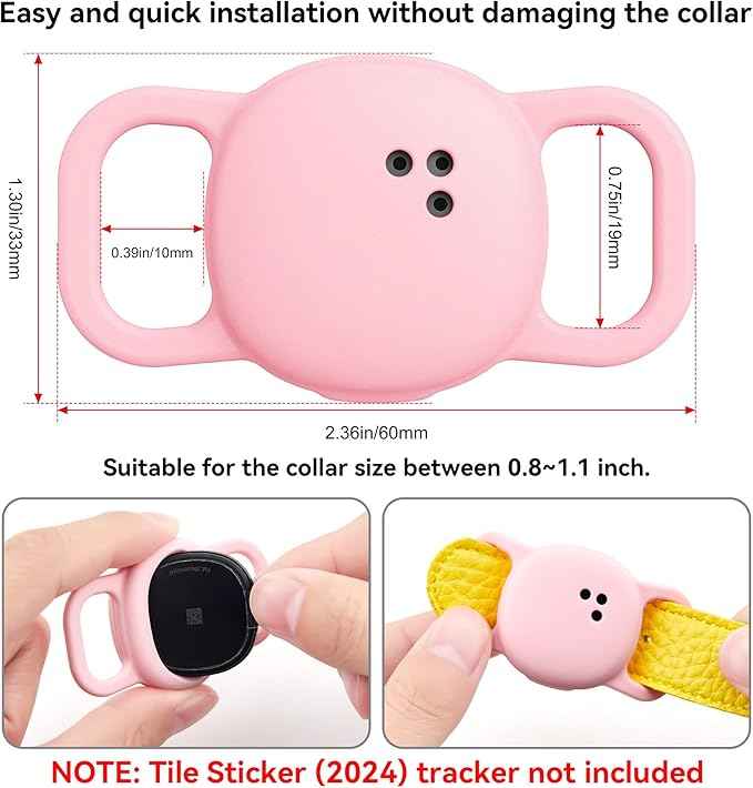 DDJ Cat Collar Case for Life360 Tile Sticker Tracker, 2-Pack Silicone Anti-Lost Protective Cover for Life 360 Tile Sticker Holder for Dog/Pet Collars, Durable, Easy Installation, Lightweight, Pink