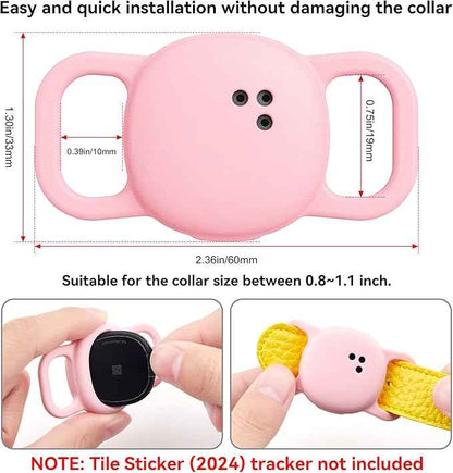 DDJ Cat Collar Case for Life360 Tile Sticker Tracker, 2-Pack Silicone Anti-Lost Protective Cover for Life 360 Tile Sticker Holder for Dog/Pet Collars, Durable, Easy Installation, Lightweight, Pink