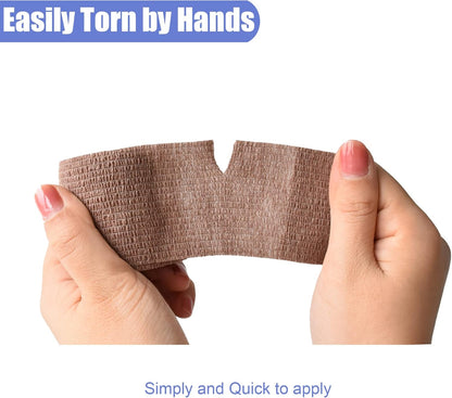 9 Pack 2" x 5 Yards Self Adhesive Bandage Wrap Self Stick Wrap for Ankle, Wrist, Finger, Sports, Breathable Cohesive Vet Tape for Pets (Brown)