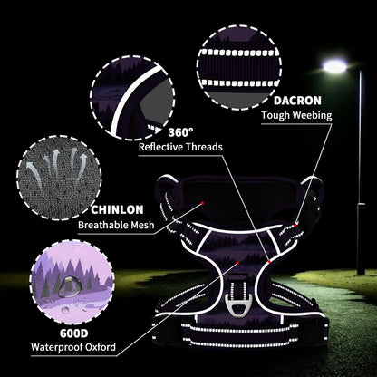 Timos Dog Harness,No-Pull Pet Harness Adjustable Soft Padded Dog Vest,Reflective No-Choke Pet Oxford Vest with Easy Control Handle for Medium Dogs,Moon Night,M