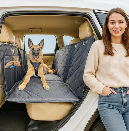 APetsPlanet Dog Car Seat Cover for Back Seat Hard Bottom - Waterproof Backseat Extender for Dogs - Pet Hammock for Car, Truck, SUV - Protector Bed with Mesh Window & Storage - Black, No Door Covers