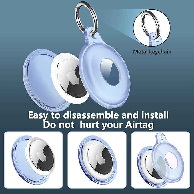 4 Pack IPX8 Waterproof Compatible with AirTag Keychain Holder Case, Lightweight, Anti-Scratch, Easy Installation,Soft Full-Body Shockproof for Luggage,Keys, Dog Collar (Black+Clear+Pink+Blue)